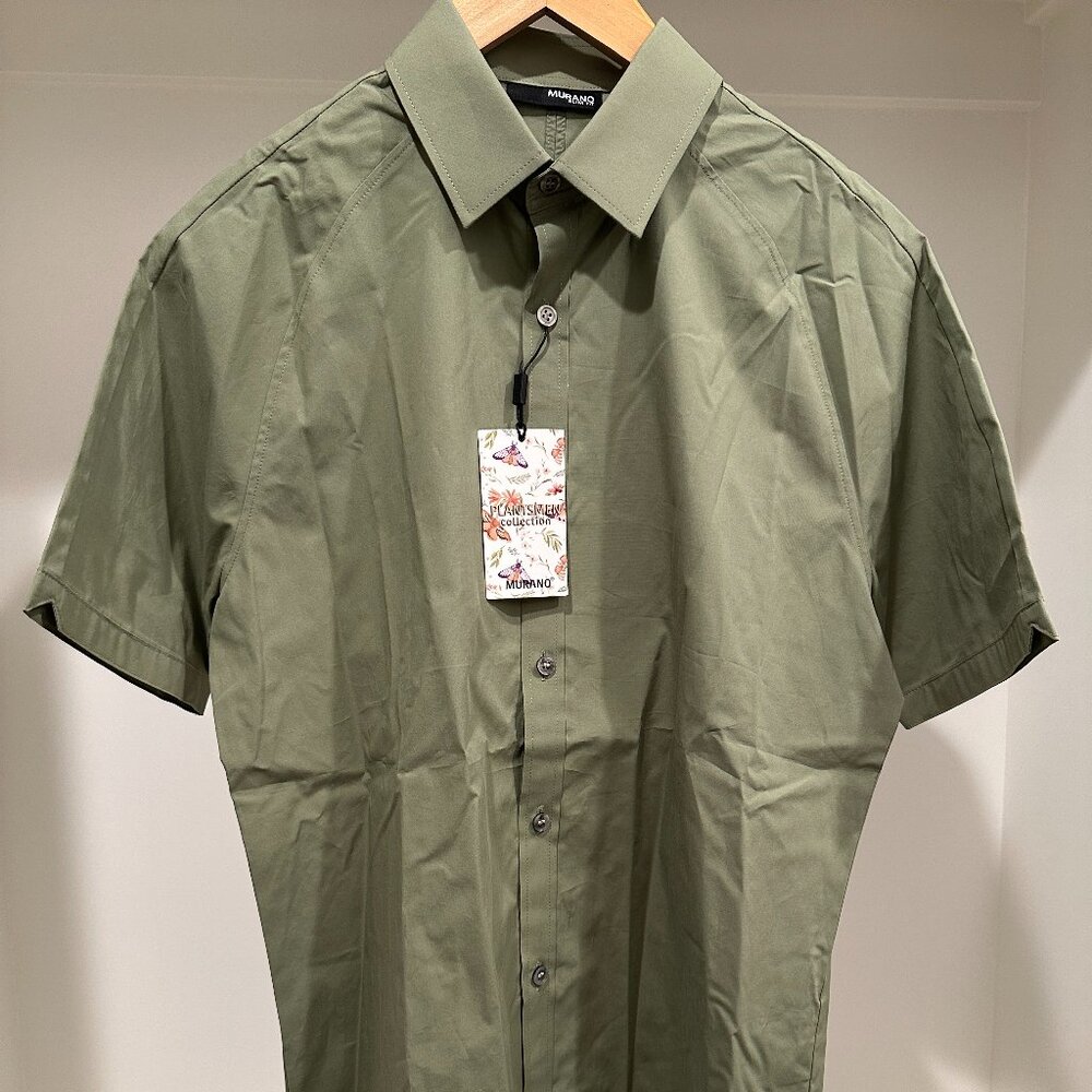 Murano green short sleeve button down slim fit size medium